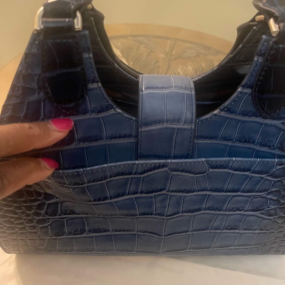 Brahmin Adrian Navy Croc-Embossed Leather Satchel - Picture 7 of 11